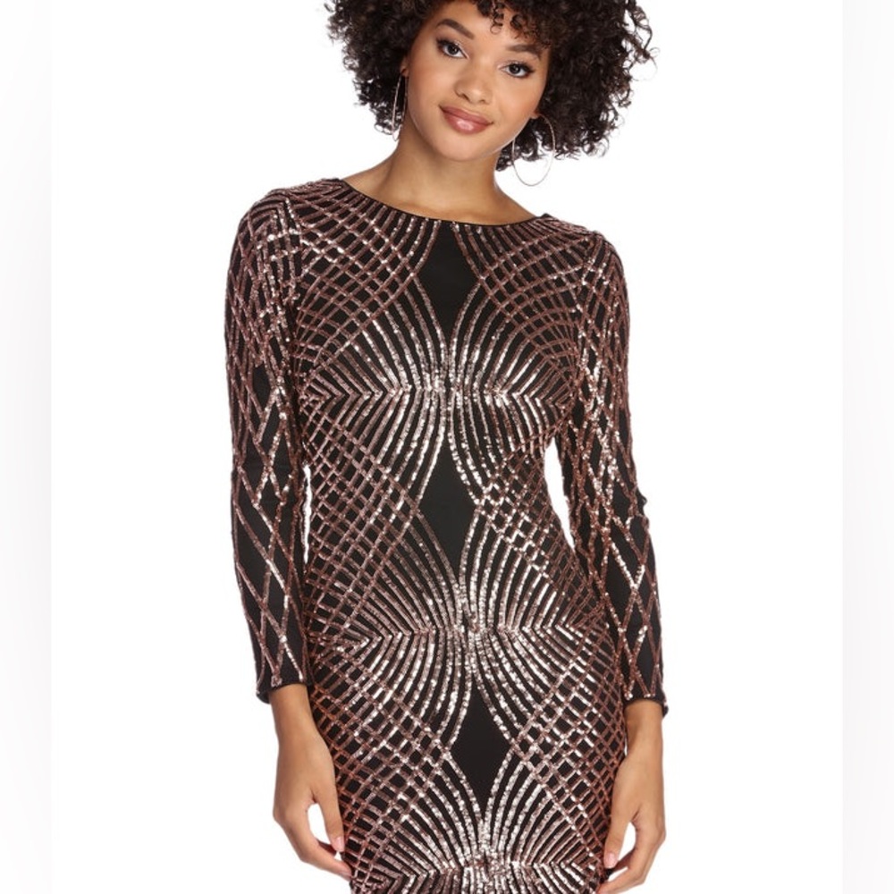 Elegant Black and Rose Gold Sequin Dress